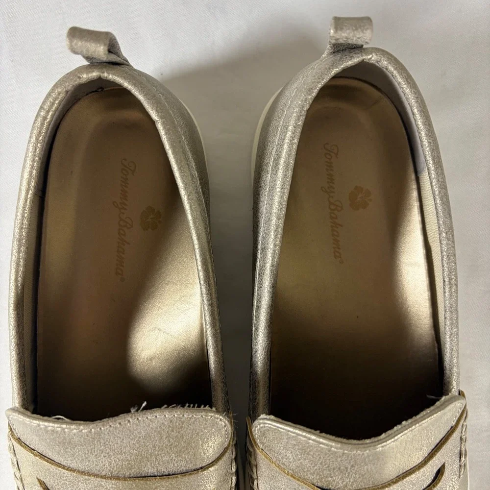 Tommy Bahama Venus Metallic Gold Penny Loafer Platform Sneakers Womens 8.5 M